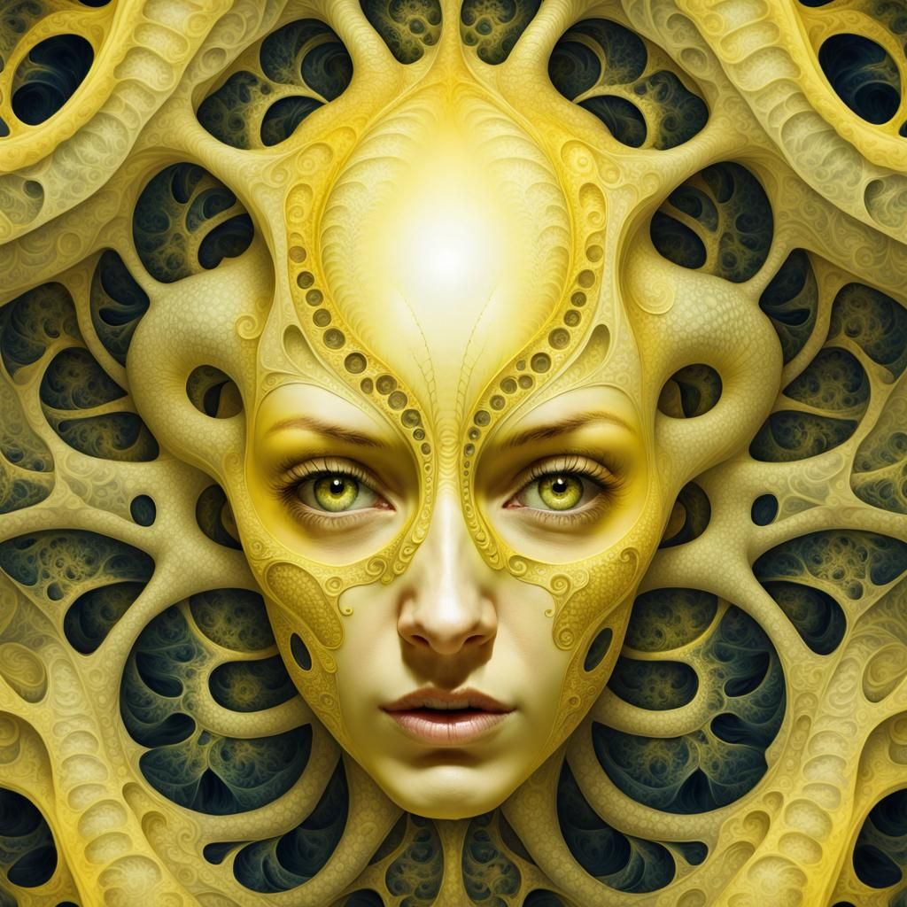 Tentacle Fused Humanoid Fractal Yellow Face