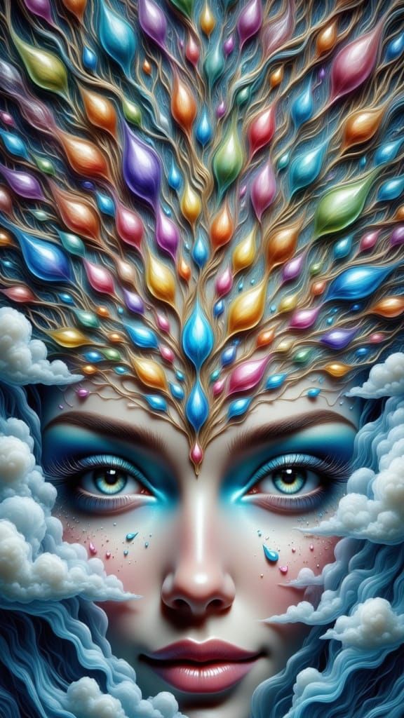 Water Goddess with Rainbow Hair, Dreamy Whimsical Art