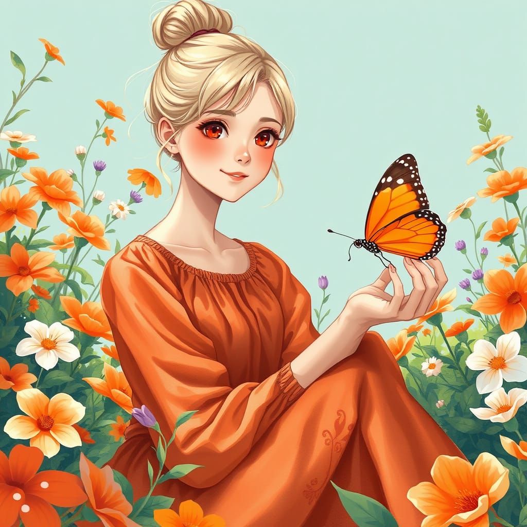 Gentle Goddess in Vibrant Garden