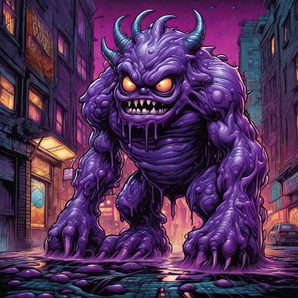 Purple Monster Graffiti Art by Mark Brooks
