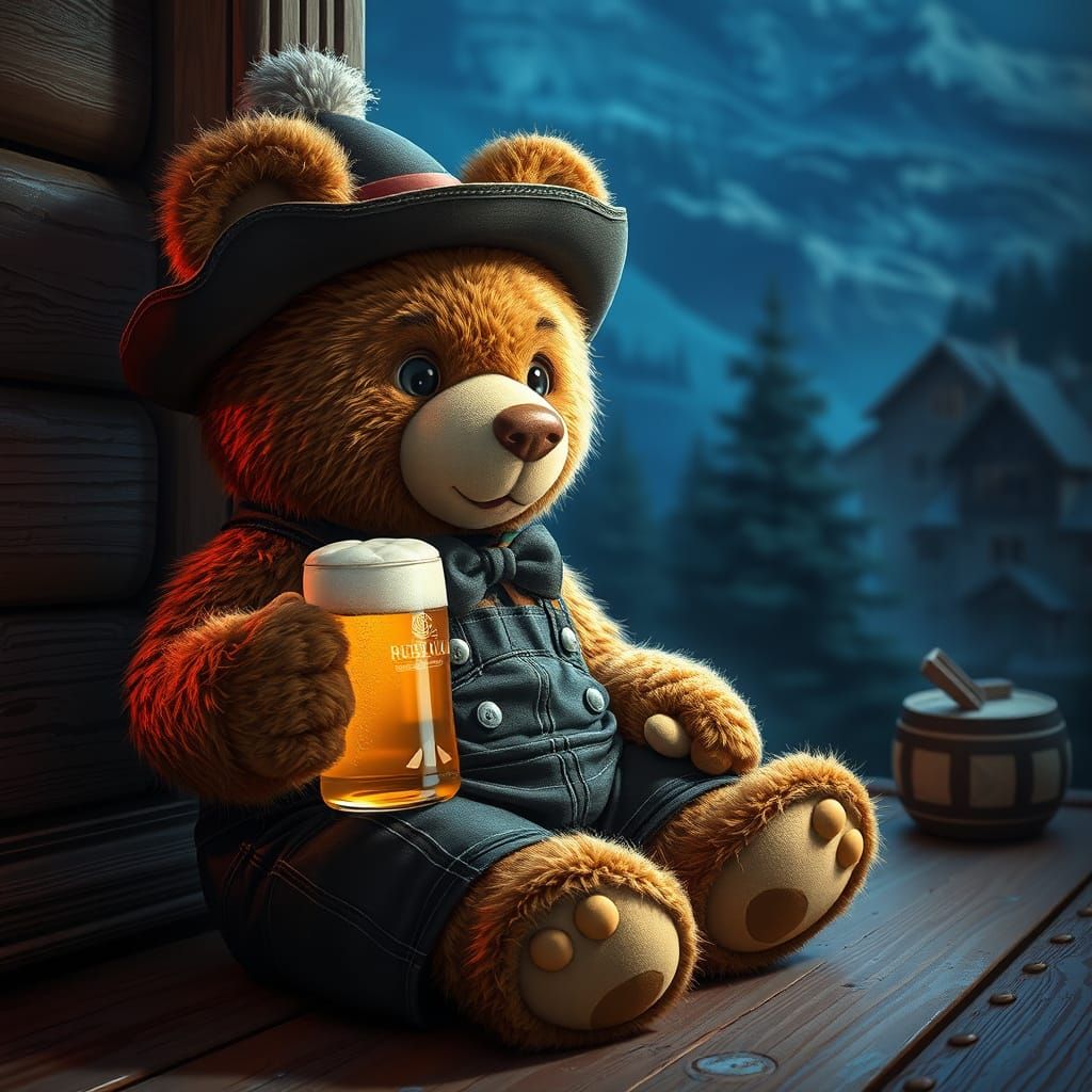 Charming Teddy Bear in Traditional Tyrolean Attire, Holding ...