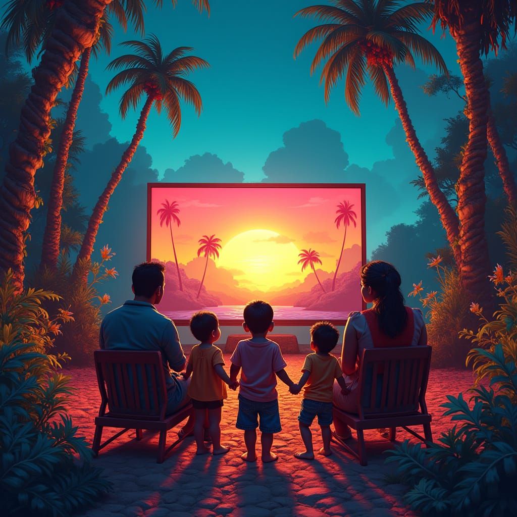 Latin American Family's Joyful TV Streaming Moment