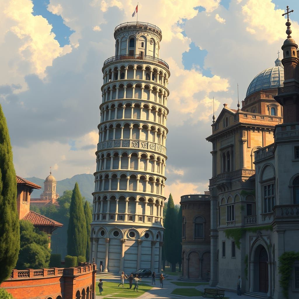 Medieval Fantasy Tower in a Lush Green Landscape