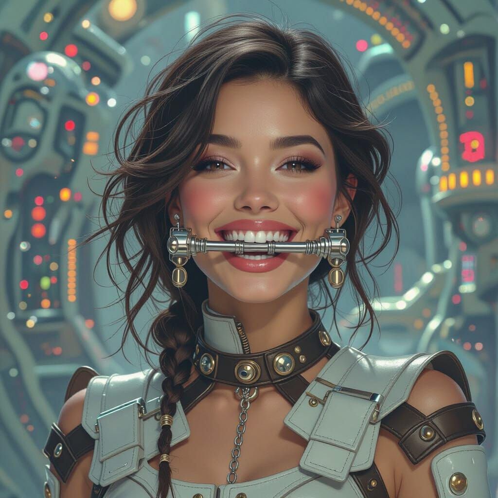 Woman with Metal Gag in Futuristic Matte Painting