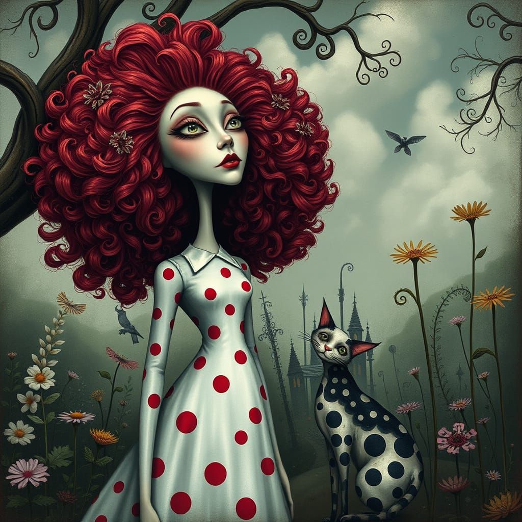 Polka Dot Baroness in Whimsical Gothic Garden