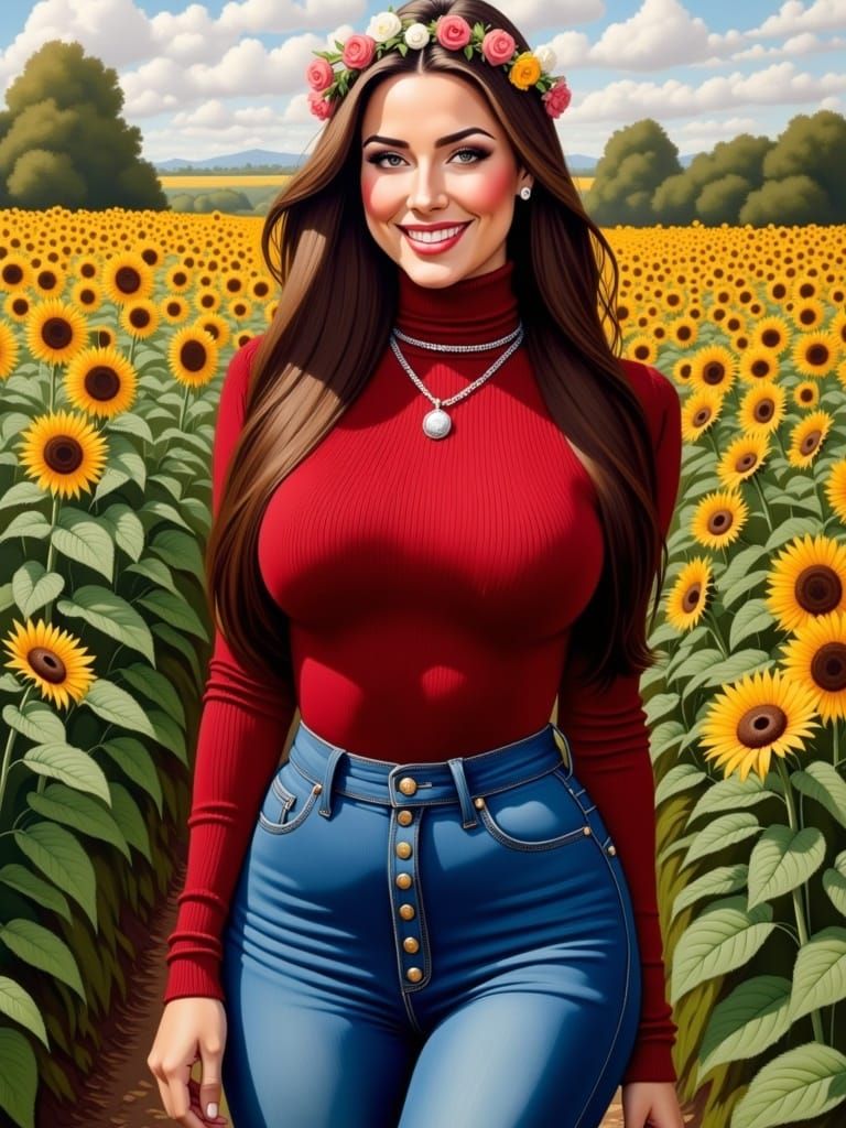 Surrealistic Portrait of a Curvy Brunette in a Floral Wonder...