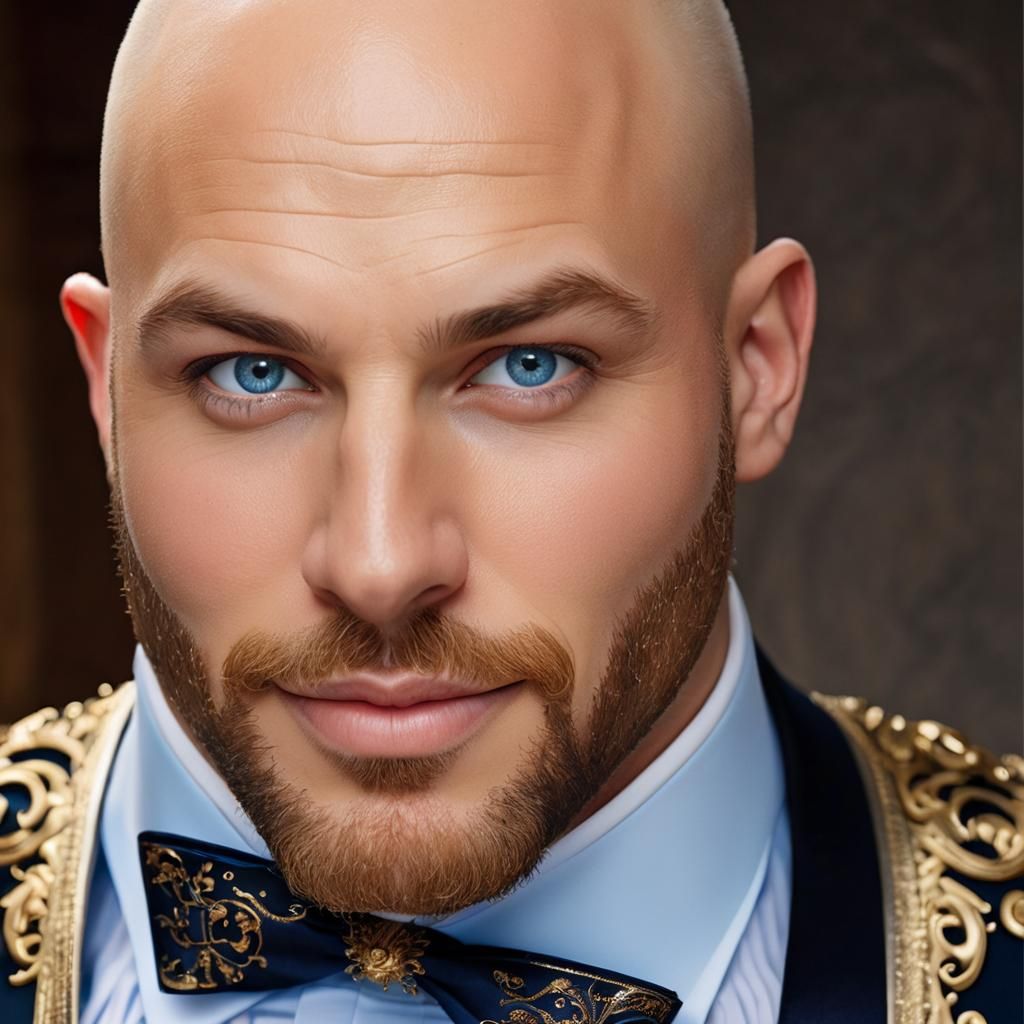 Handsome bald man with blue eyes