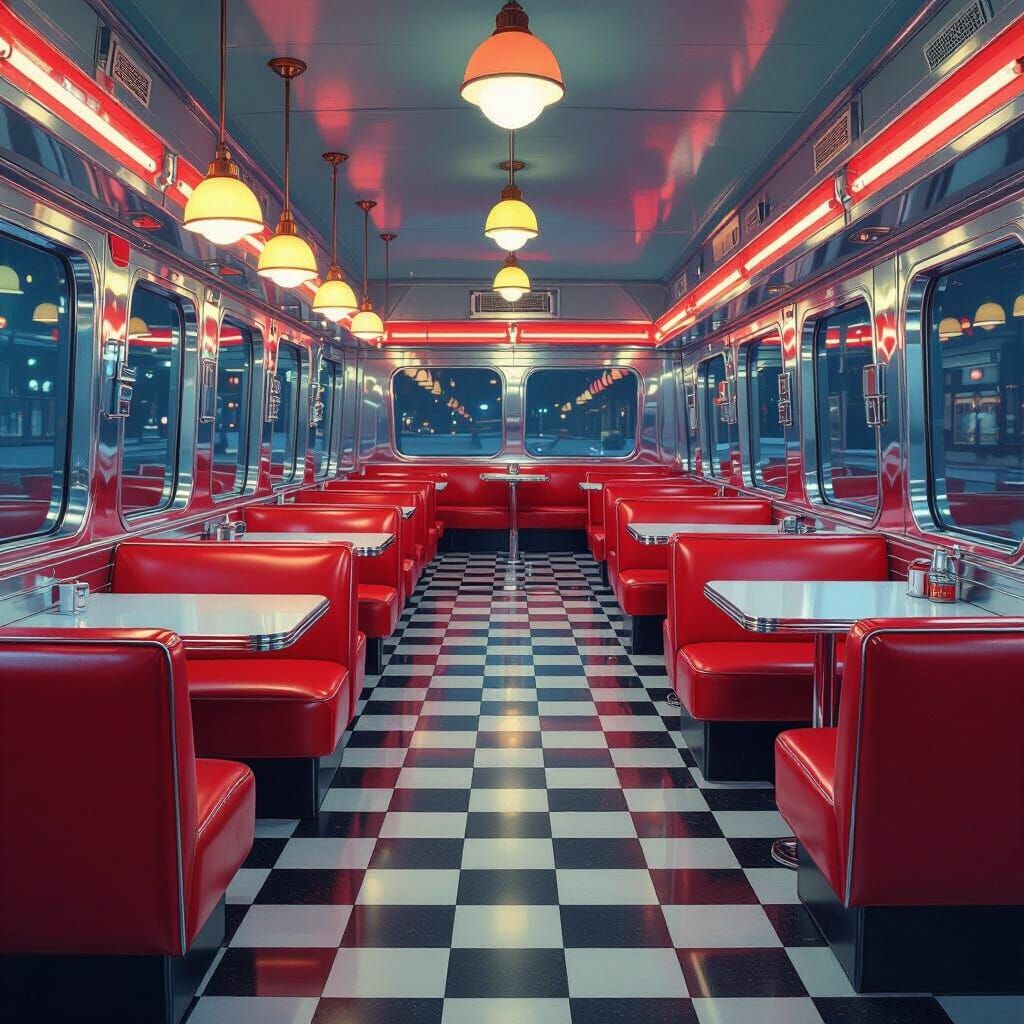 1950s Diner Scene in Airbrush Art Style