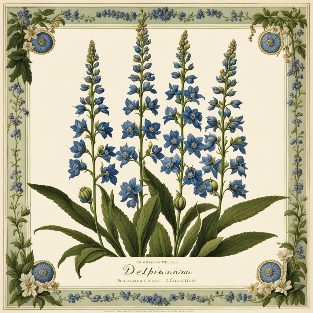 Delphinium Botanical Chart in Vintage Illustration Style