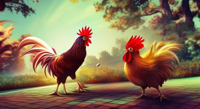 Rooster Battle: Synthwave Splash Art Concept