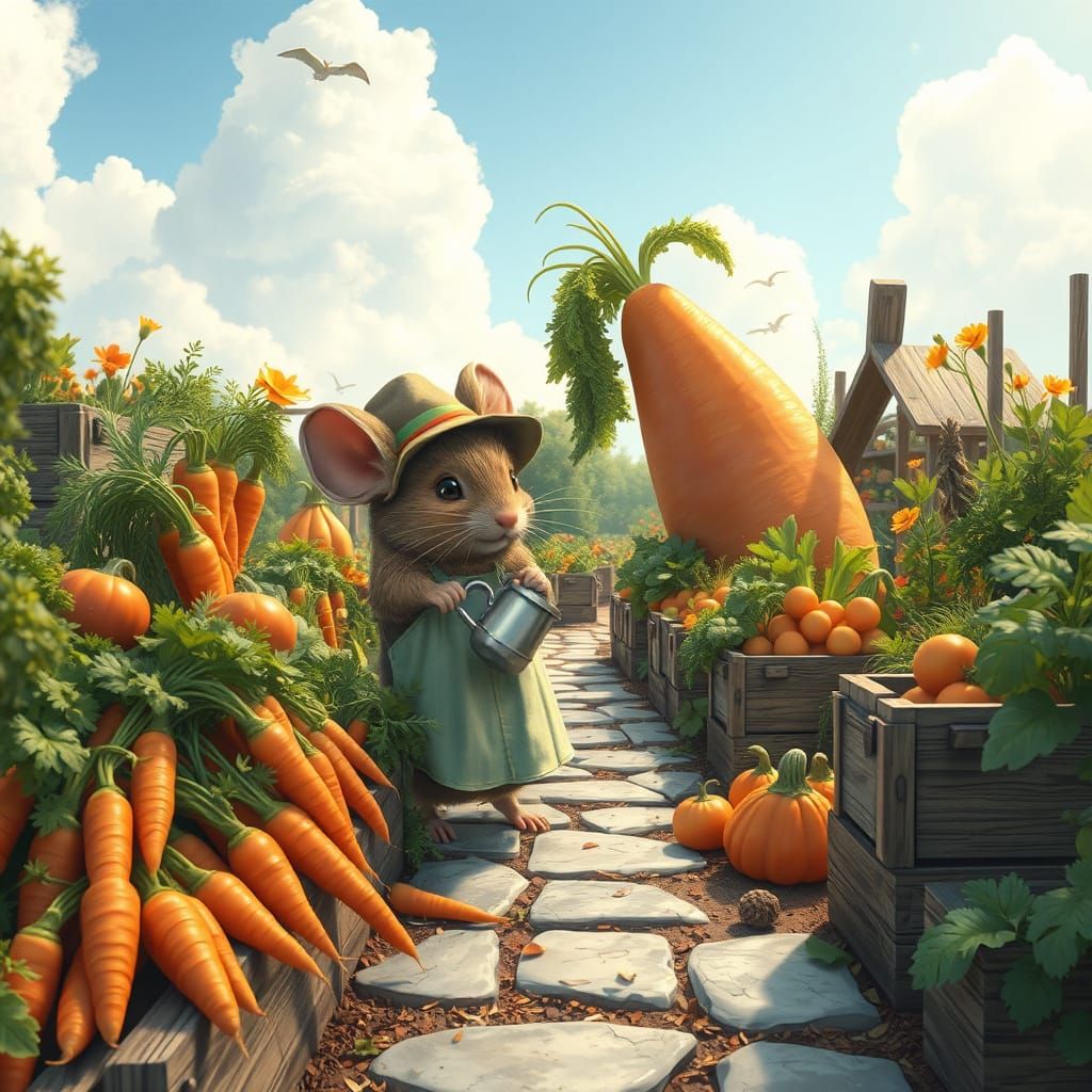 Vibrant Garden Scene in Whimsical Style