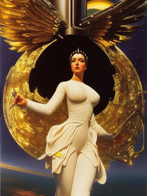 Retro Sci-Fi Alien Angel in Space Suit