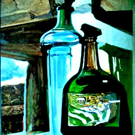 Glass Bottles in Oil Painting Style