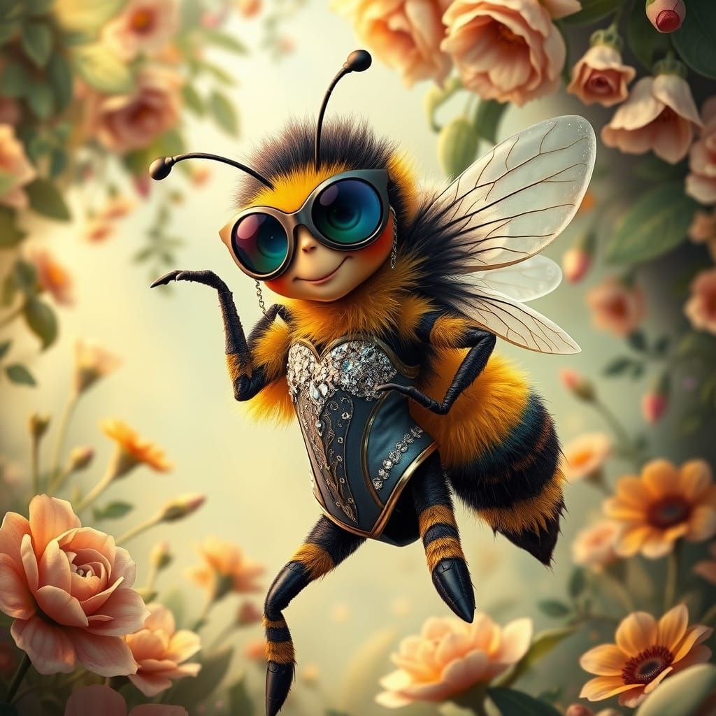 Glamorous Bumblebee in Whimsical Garden