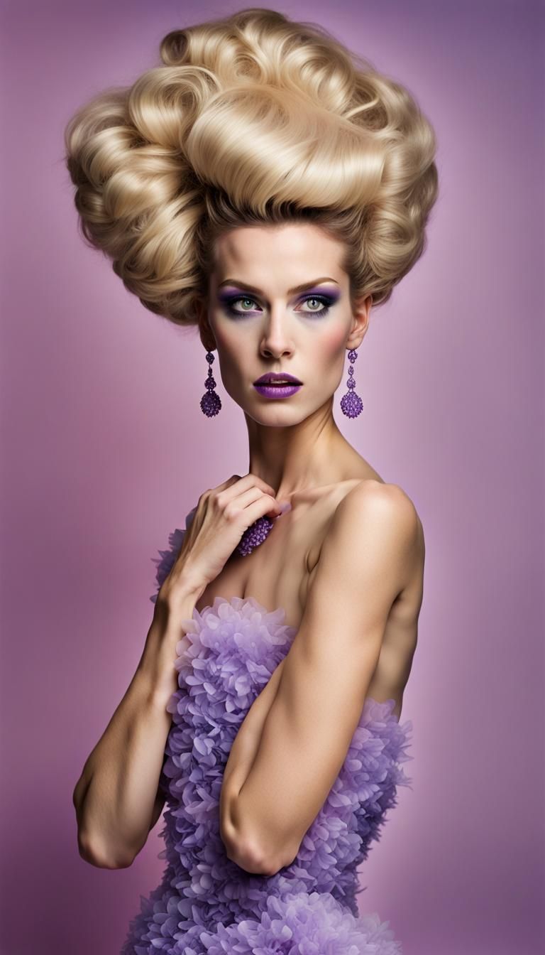 Hyperreal Portrait of Blonde Drag Queen in Lavender Dress
