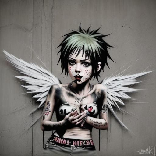 Banksy-Style Punk Angels Graffiti Art