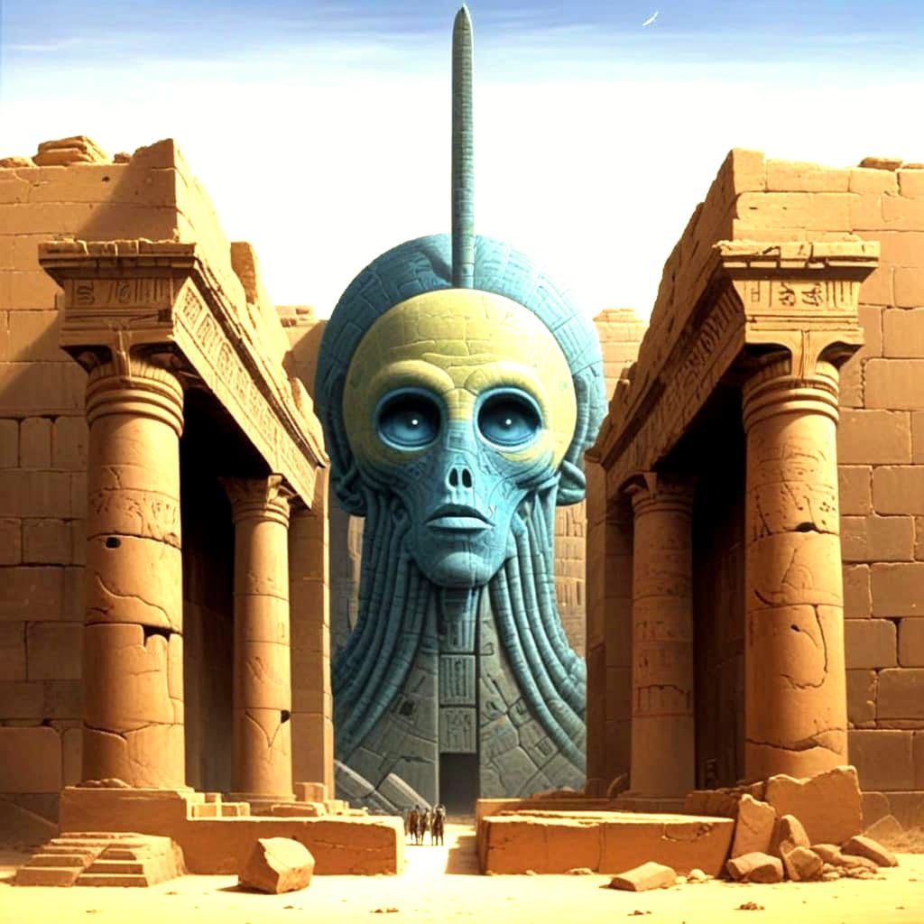 Alien Hieroglyphs in Desert Ruins: Hyperrealistic Cryptozool...