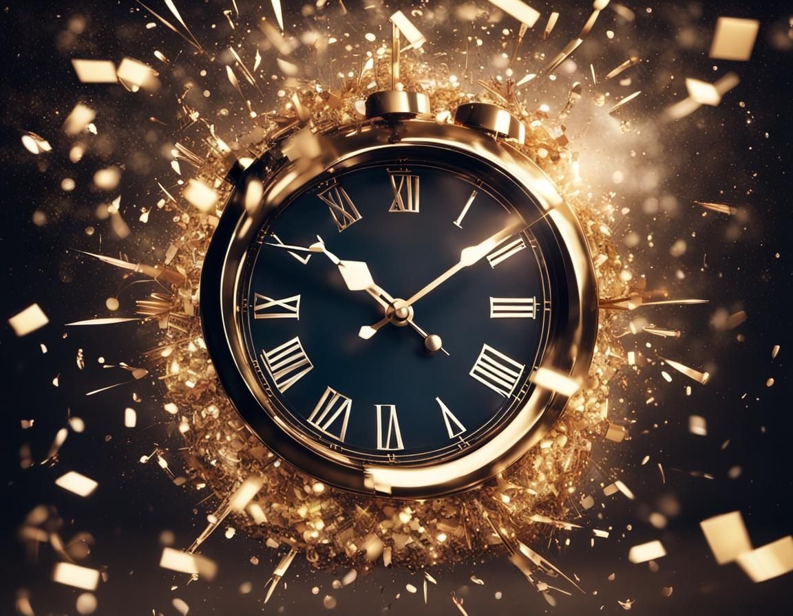 Midnight Celebration: Clock Strikes as Fireworks Explode