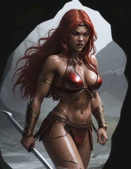Anime Red Sonja Walking Toward Camera
