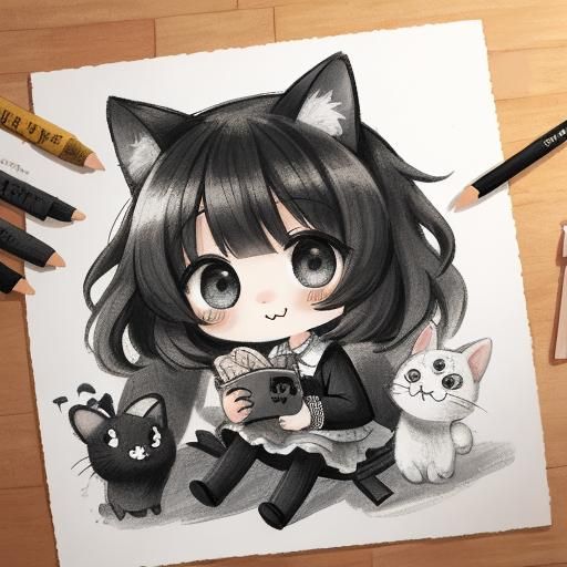 Hyperdetailed Charcoal Drawing of Cute Subject