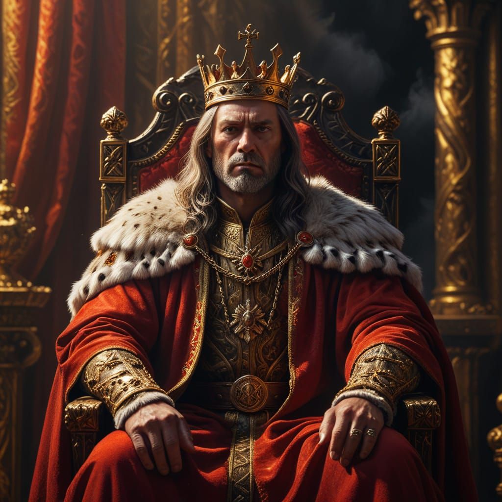 Majestic King on Throne in Oil Painting Style
