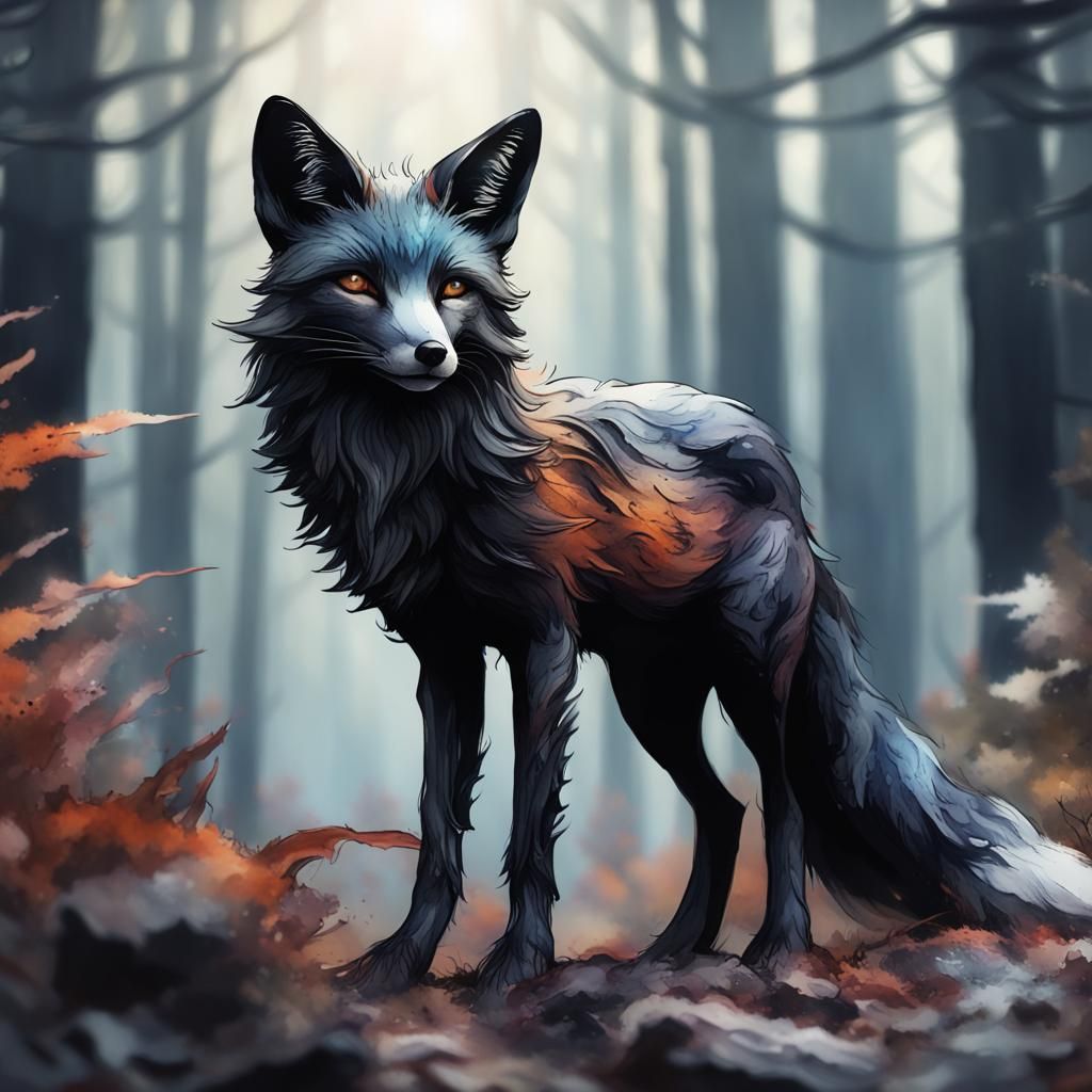 Black Watercolor Fox