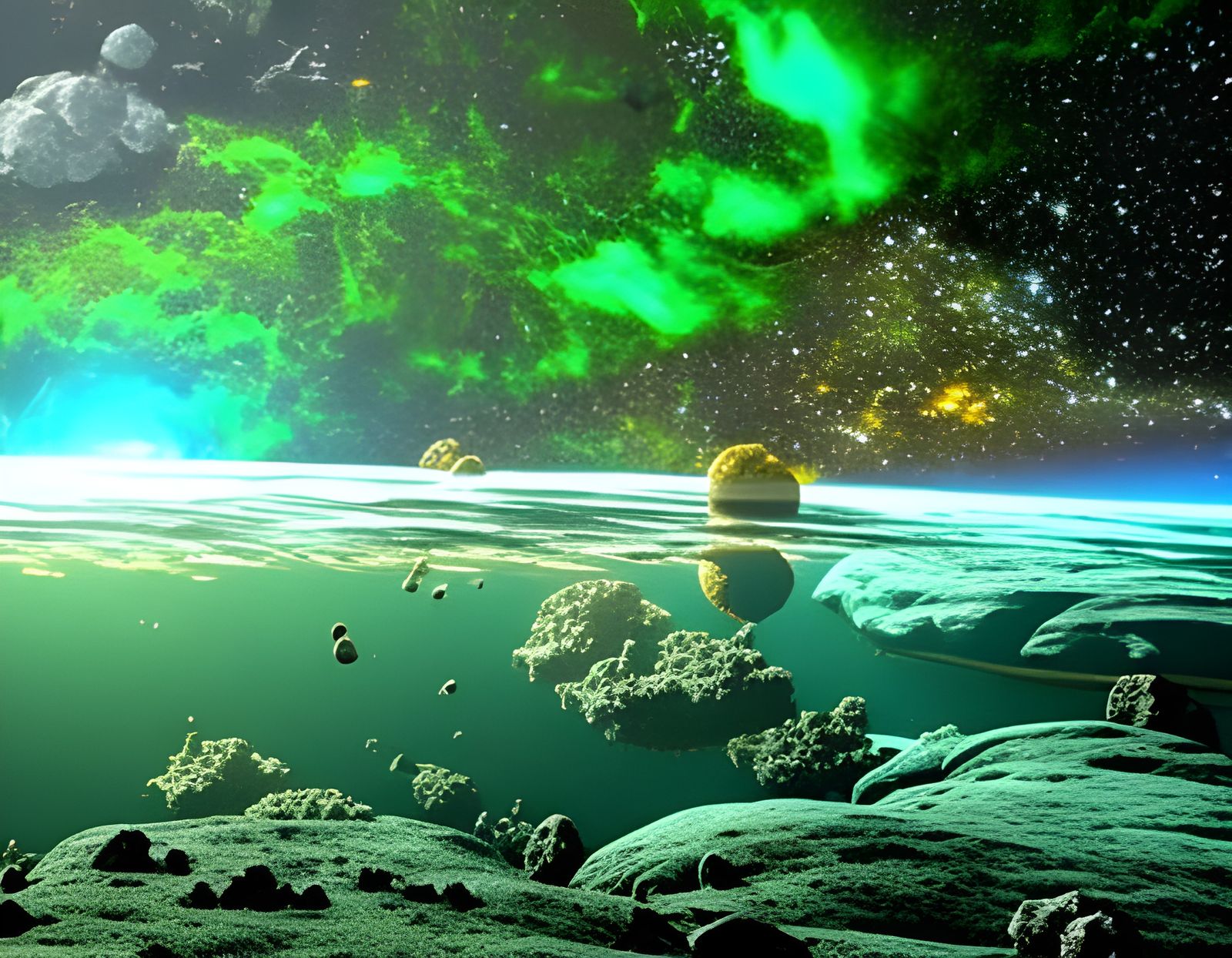 Alien Ocean Cross-Section with Strange Lifeforms