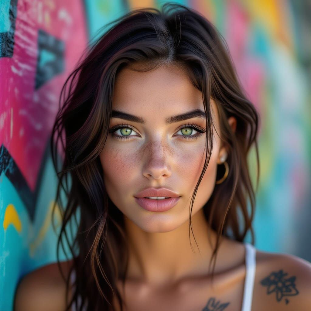 Young Woman Portrait with Graffiti Art Background