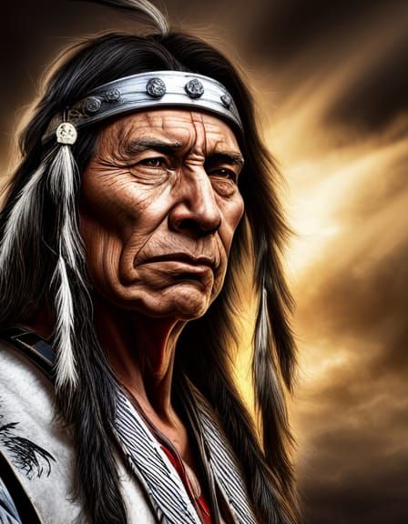 Detailed Portrait of Lakota Warrior in HDR