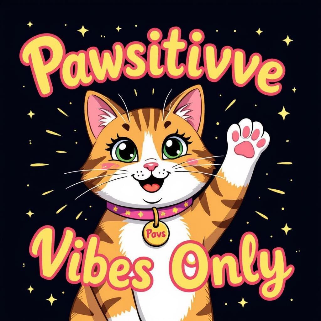 Cheerful Cartoon Cat Giving a High-Five