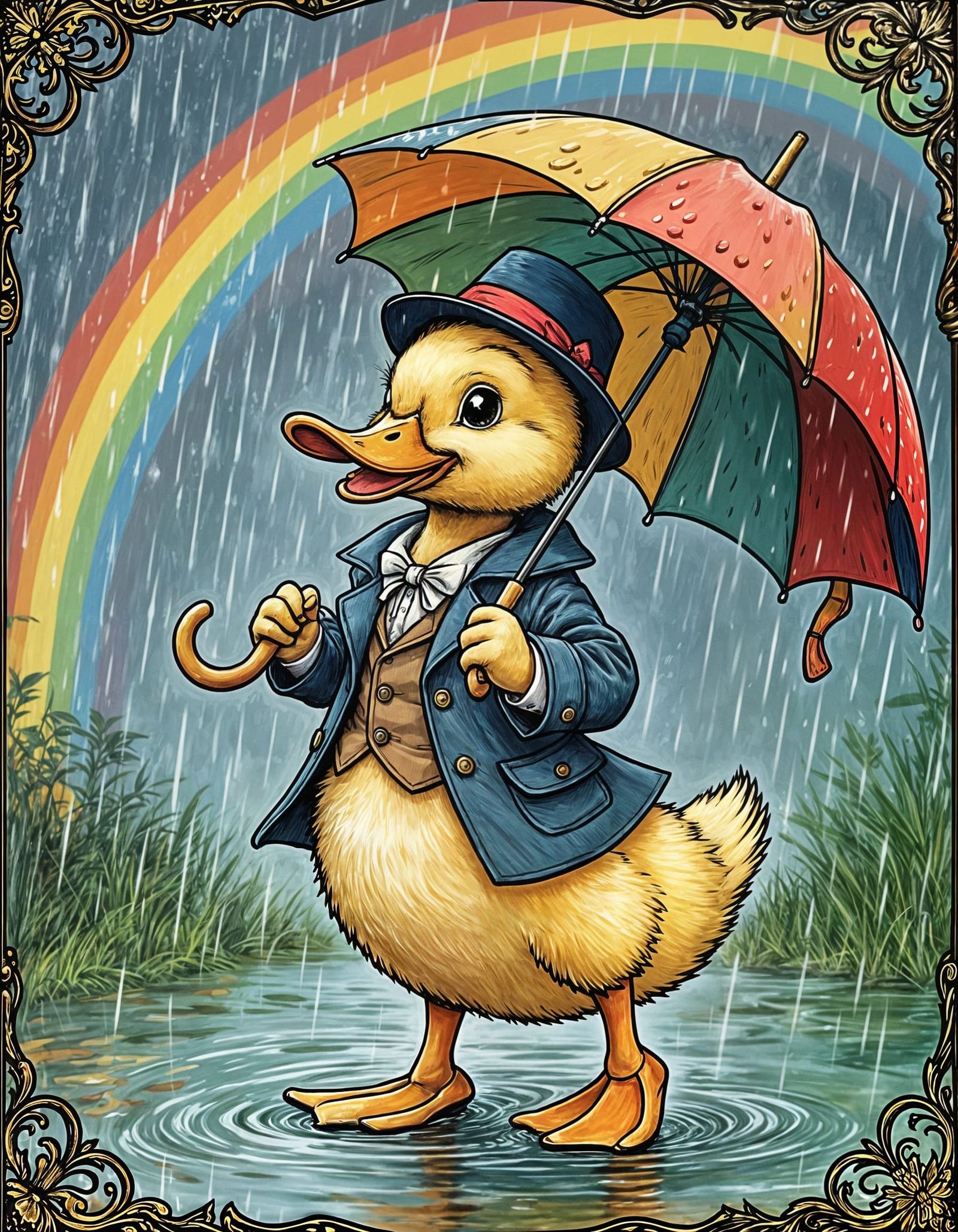 Dancing Duckling in the Rain, Storybook Illustration