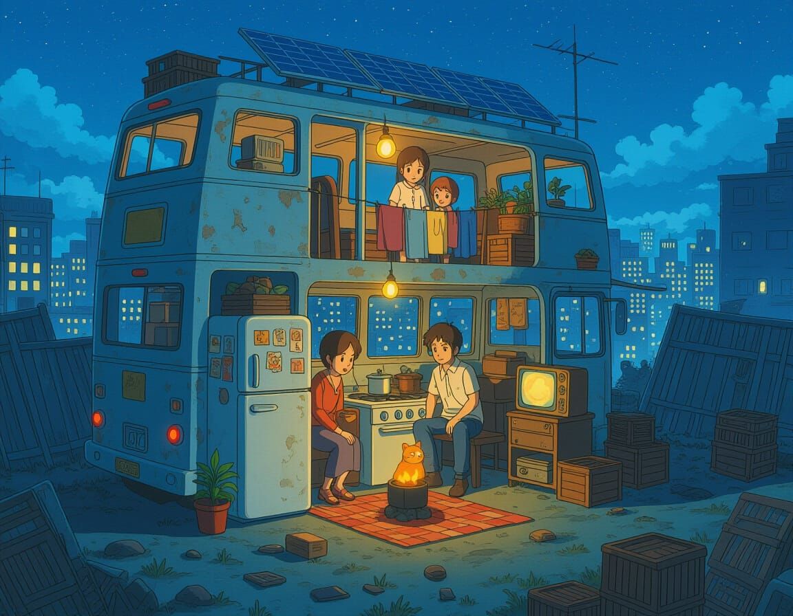 Anime Family Home in Post-Apocalyptic Bus