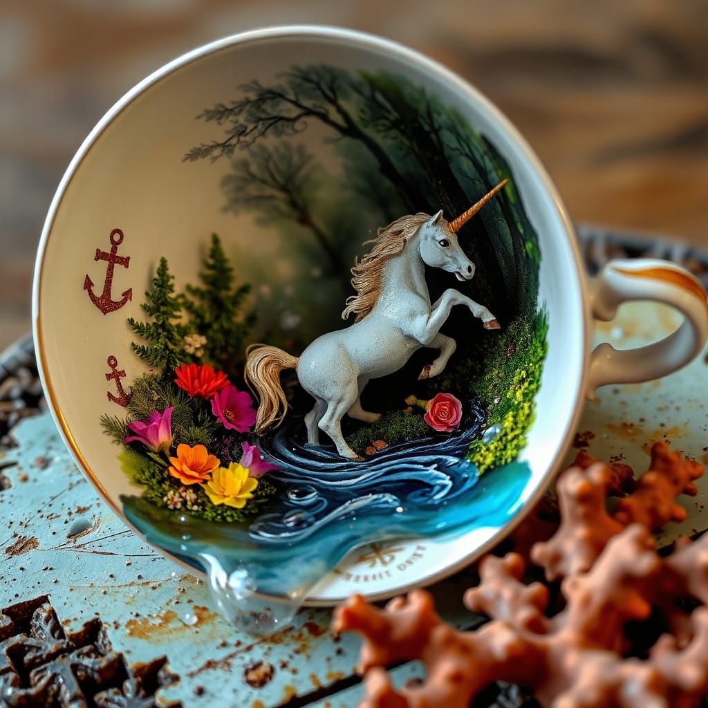 Whimsical Fantasy Teacup Wonderland in Intricate Detail
