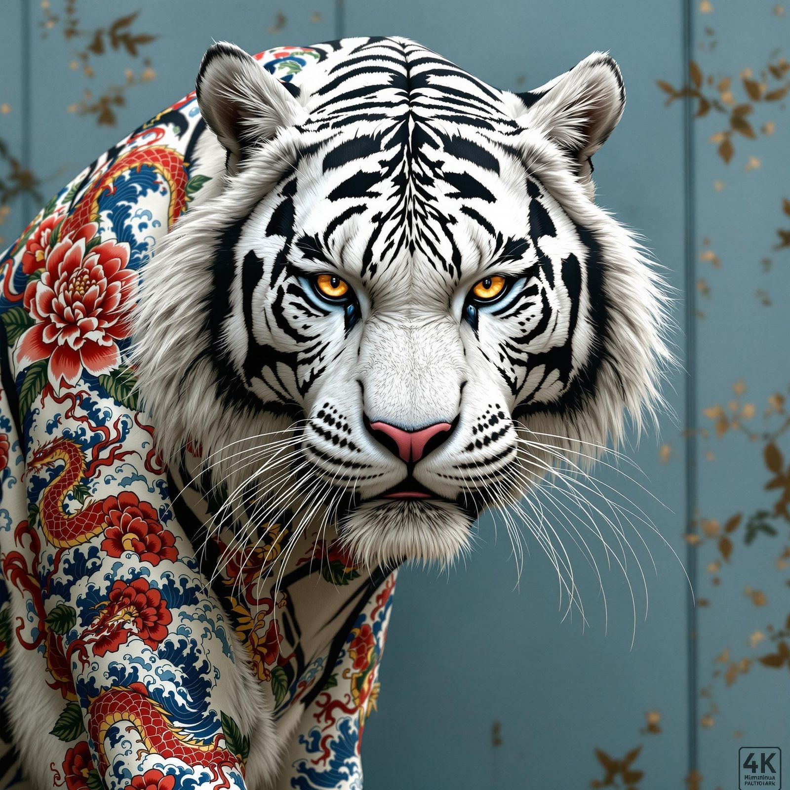 White Tiger with Yakuza Irezumi Tattoos in Photorealistic St...