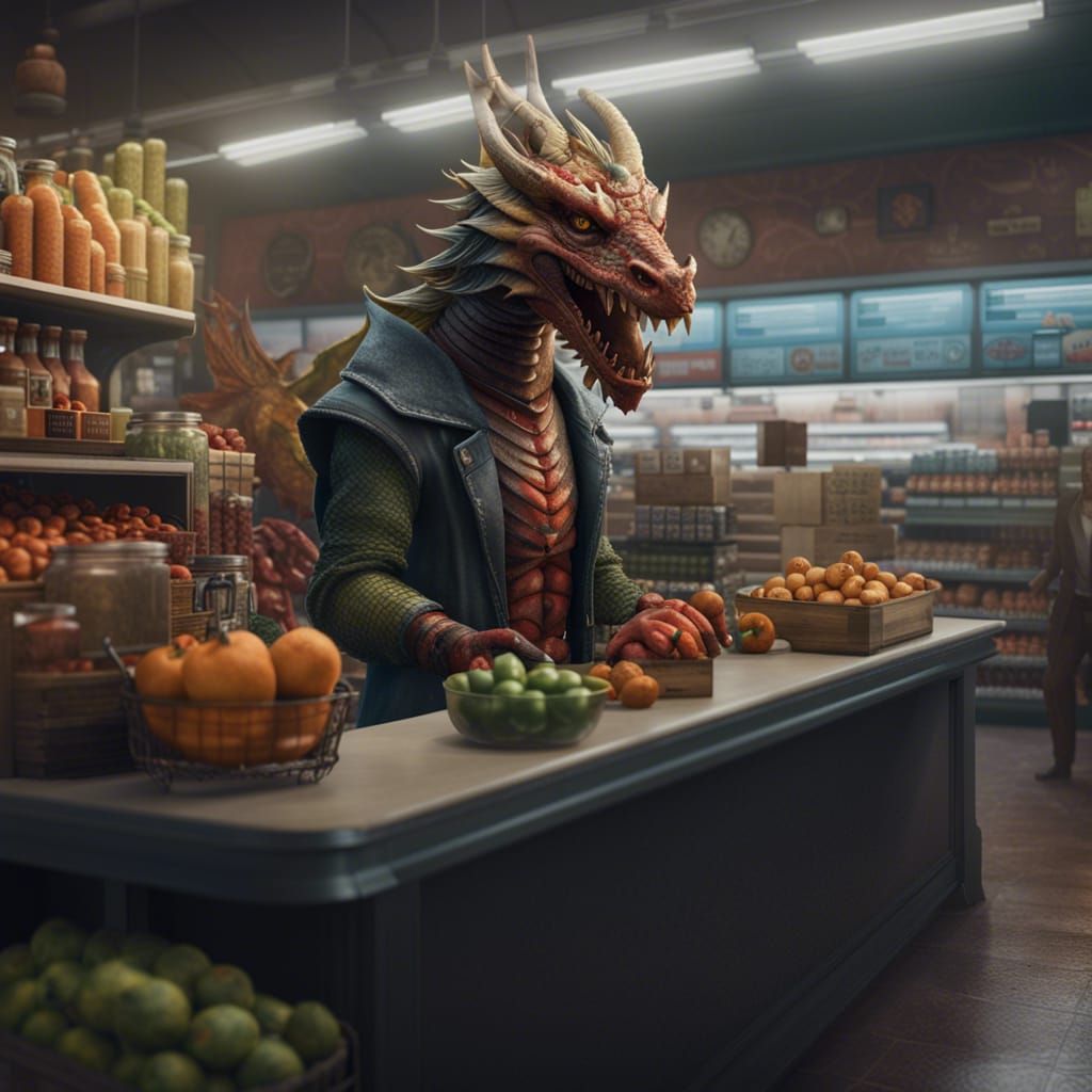 Dragon working the counter