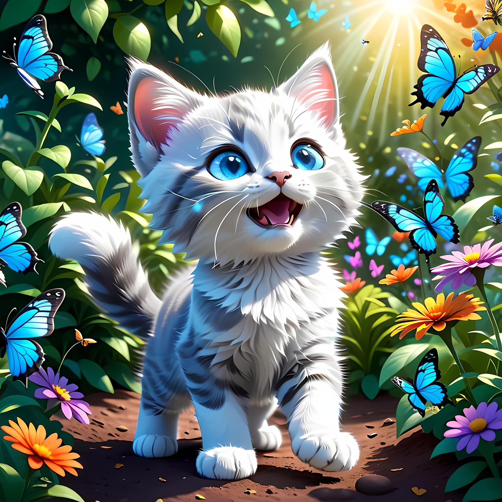Kitten's Butterfly Chase: 3D Animated Garden Scene