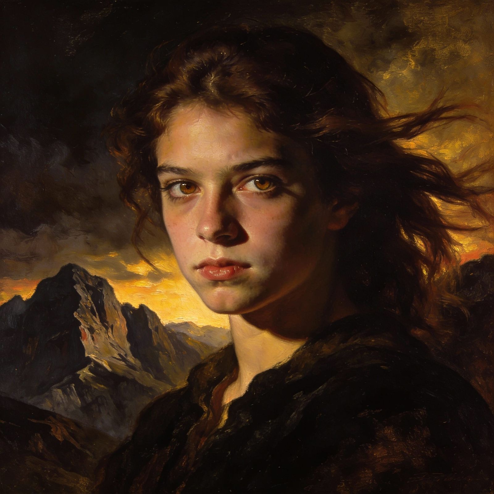 Portrait of a Determined 19-Year-Old Girl in Dramatic Light