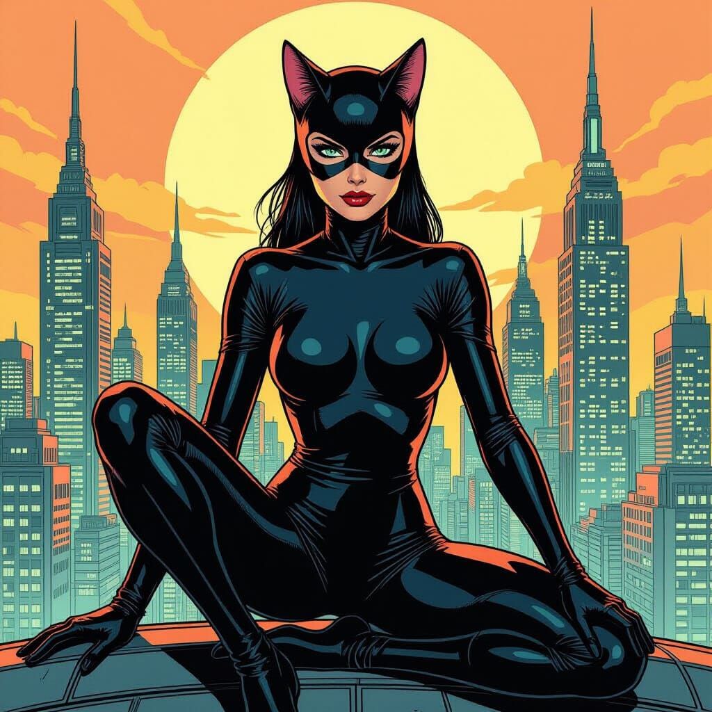 Catwoman Posing in Dynamic Comic Book Style