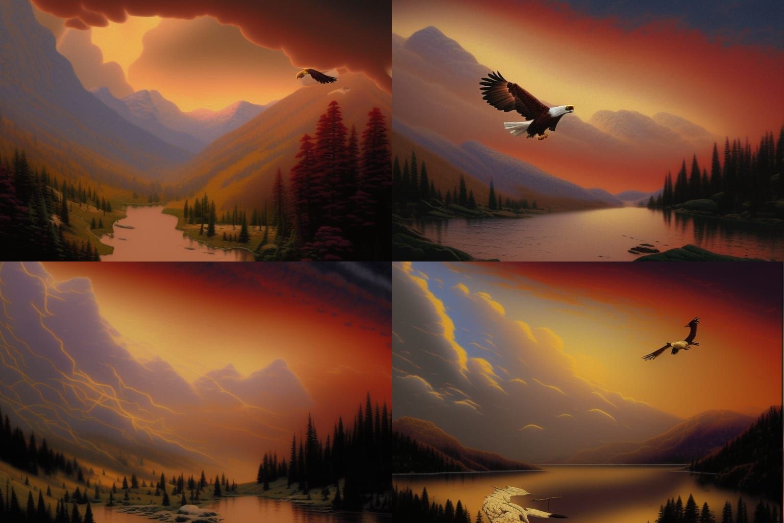 Ethereal Landscape: Bald Eagle and Phoenix in Snowy Mountain...