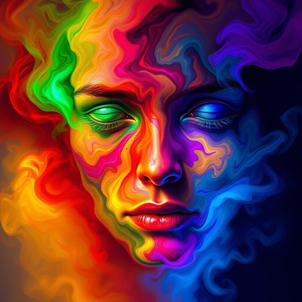 Vibrant Colors Coalesce into Abstract Facial Texture