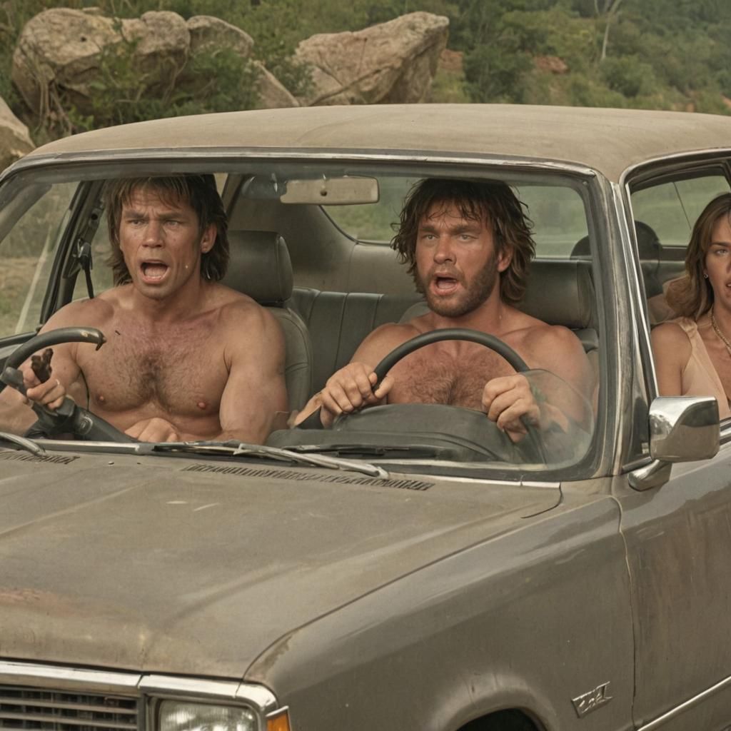 Cavemen Driving a Cadillac: A Humorous Scene