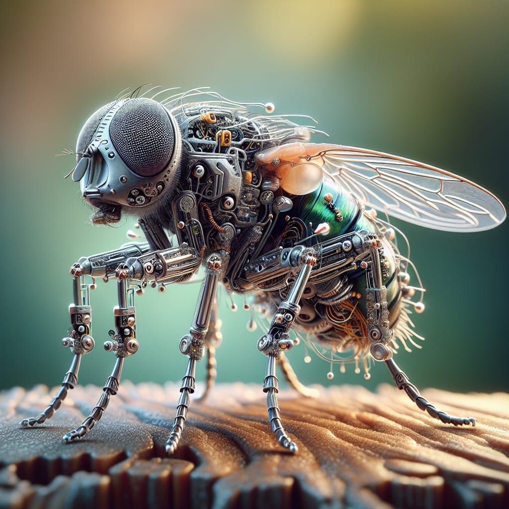 Macro Photograph of a Detailed Cyborg Fly