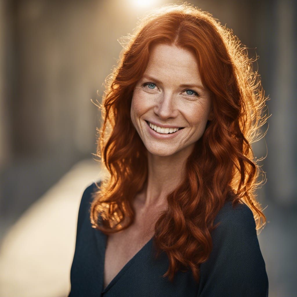 Smiling Redhead Portrait in Field, Professional Photography