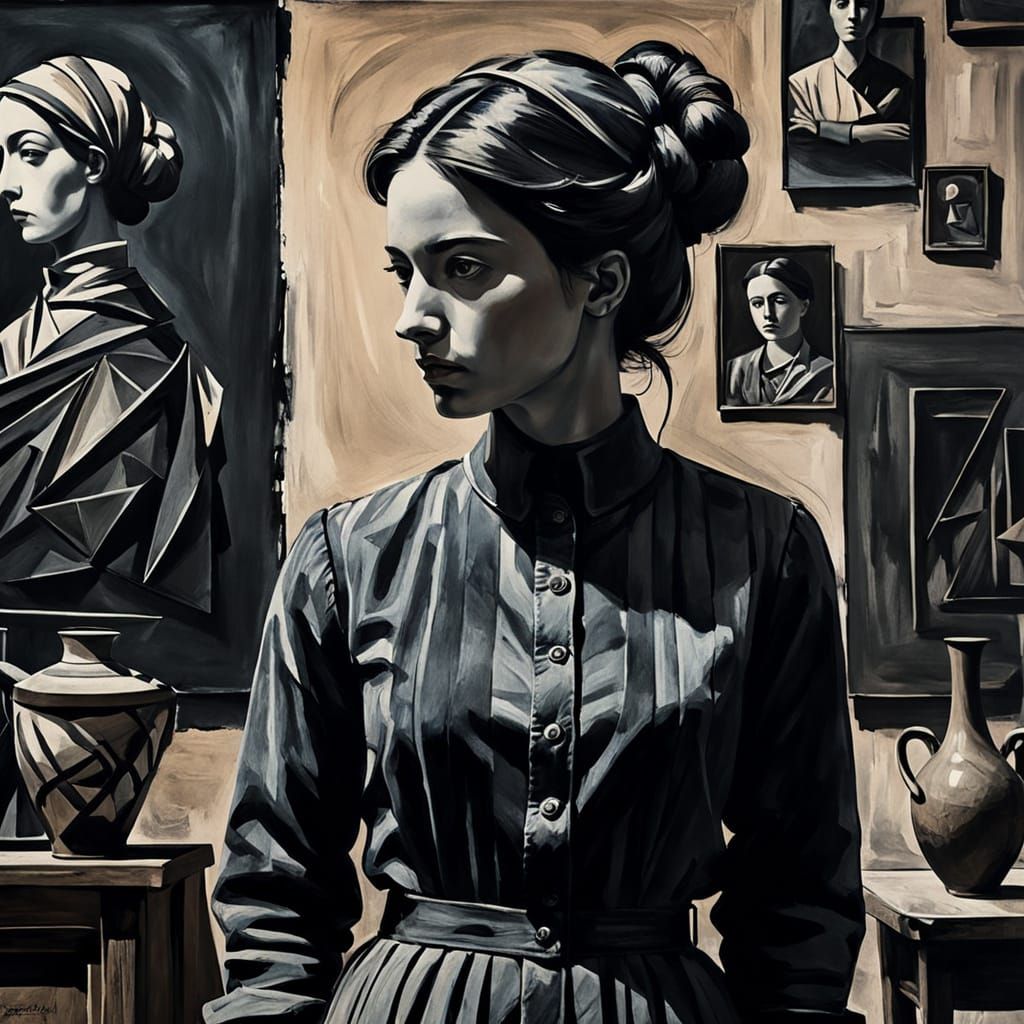 Hyperrealistic Woman in Abstract Expressionist Setting