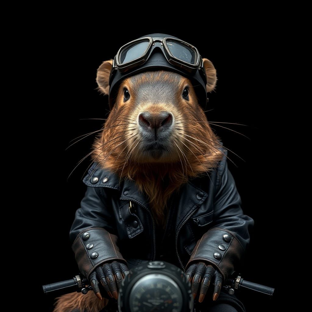 Hyperrealistic Yami Kawaii style portrait of biker gang capy...