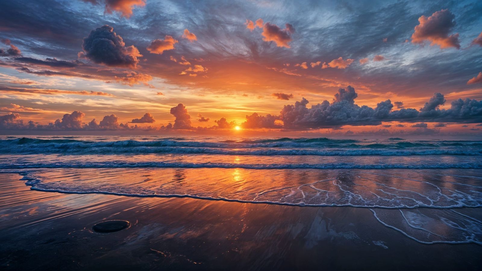 Photorealistic Sunset Over Calm Ocean at Dusk