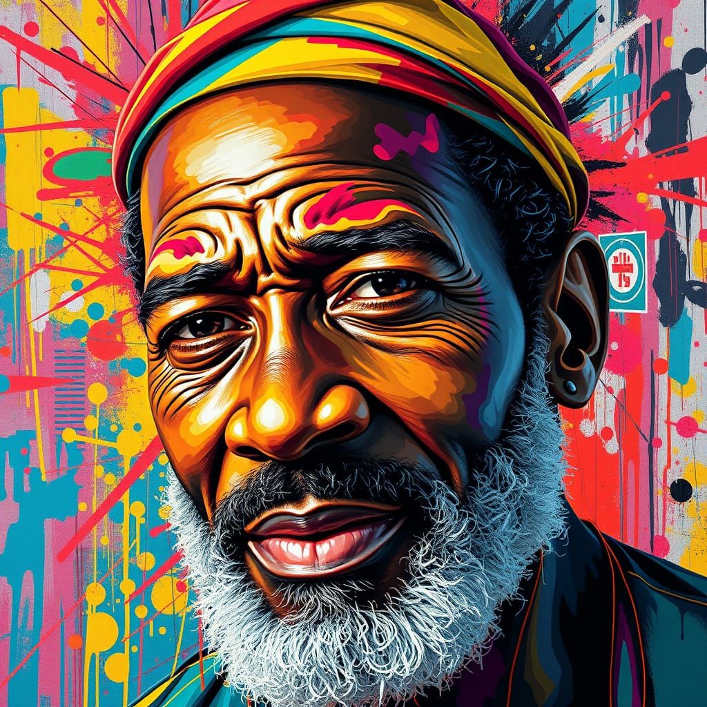 Vibrant Sam Nujoma Portrait in Graffiti and Street Art Style