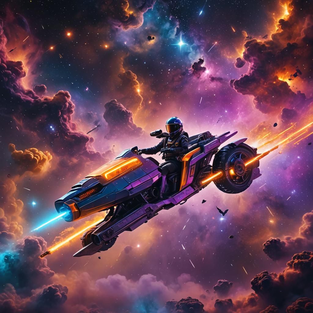Speeder Bike in Nebula: Surreal Digital Matte Painting