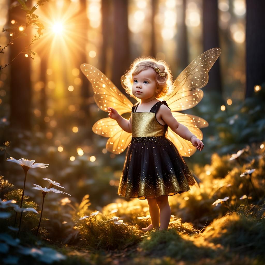 Toddler Fairy in Magic Forest: Art-Deco Style