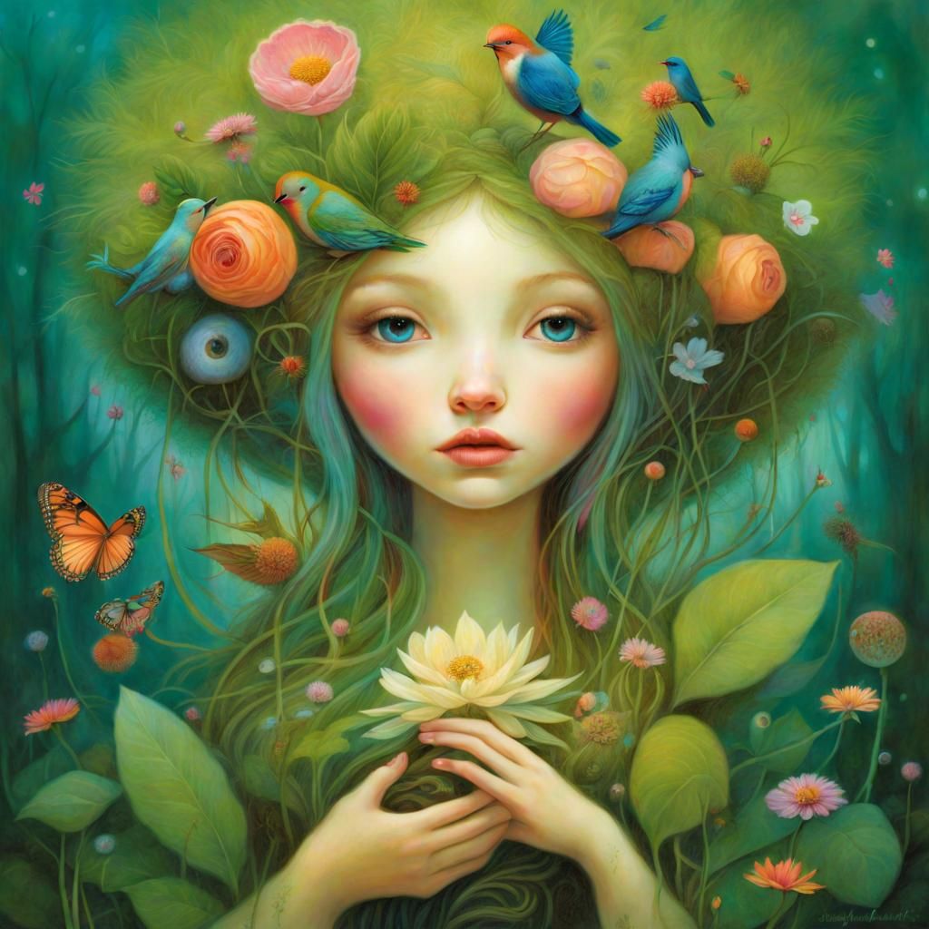 Entangled Forest Flora and Fauna in Art Brut Style